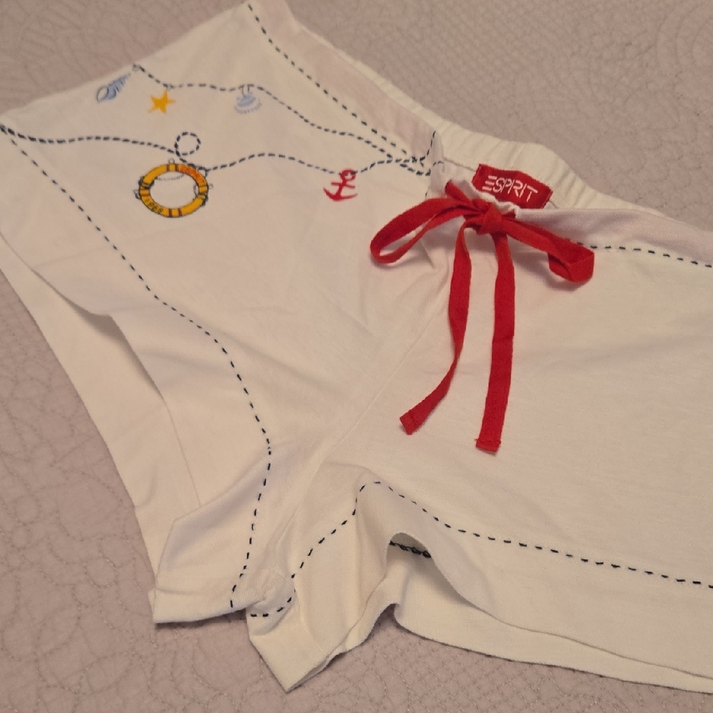 Vintage Esprit White Shorts w Nautical Accents and Red Tie NEW